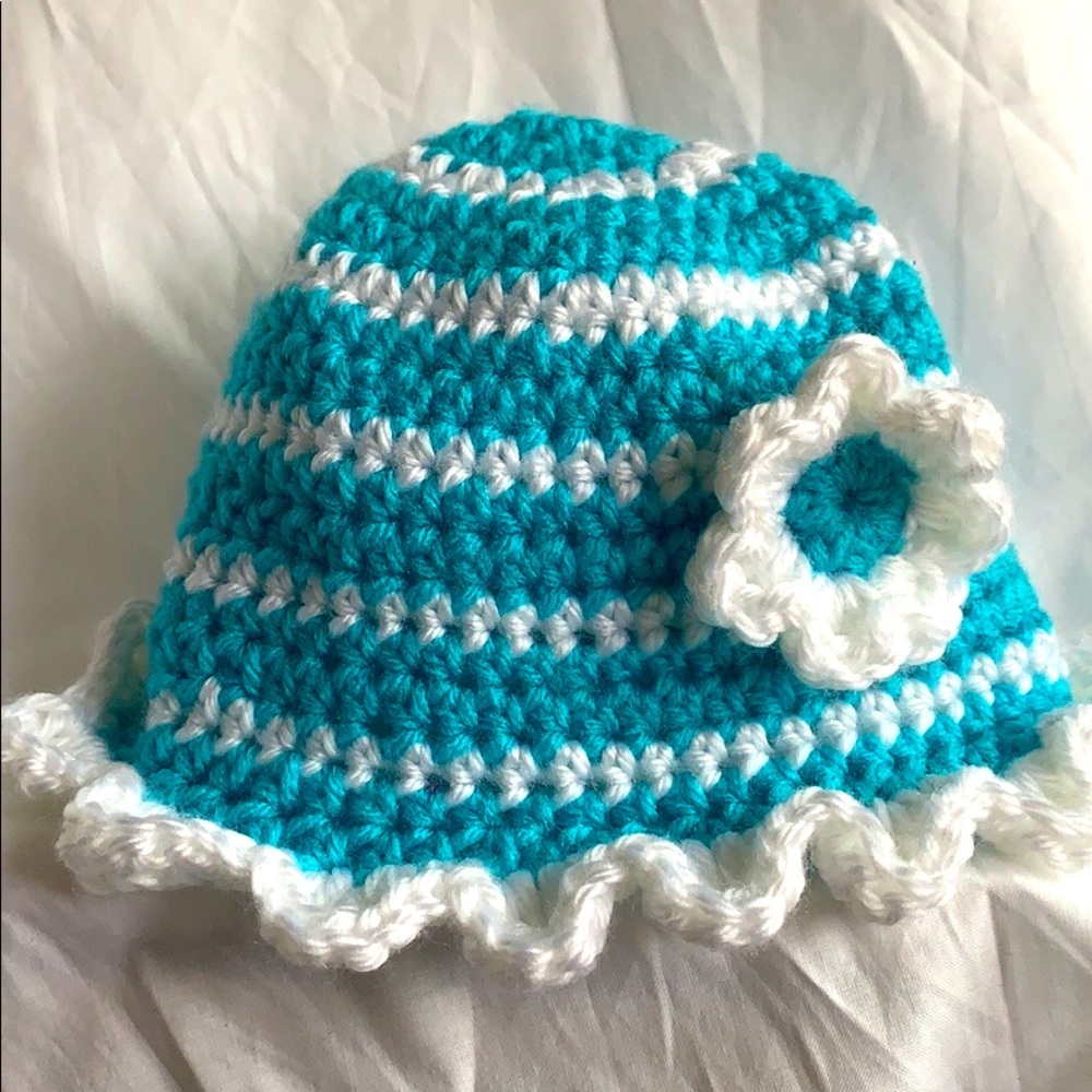 Blue/white stripes crochet hat for girl
